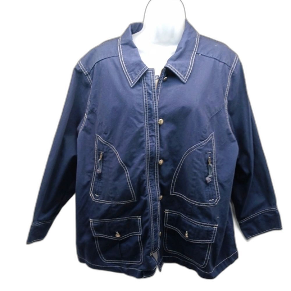CJ Banks Utility Cotton Jacket Womans 2X Blue. Hidden Zipper/Extra Pockets......